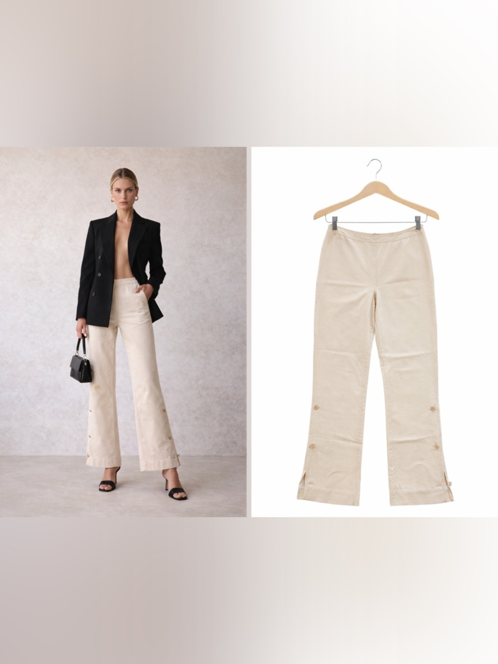 Carolina Herrera Wool Blend Wide Leg Pants Beige Sz 6 Italy